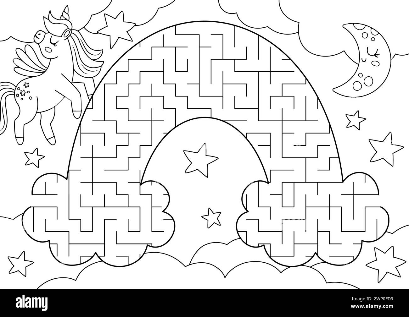 Unicorn Black And White Geometrical Maze For Kids Fairytale Line Preschool Printable Activity Shaped As Rainbow Magic Or Fantasy Labyrinth Game Puzz Stock Vector Image U0026 Art Alamy
