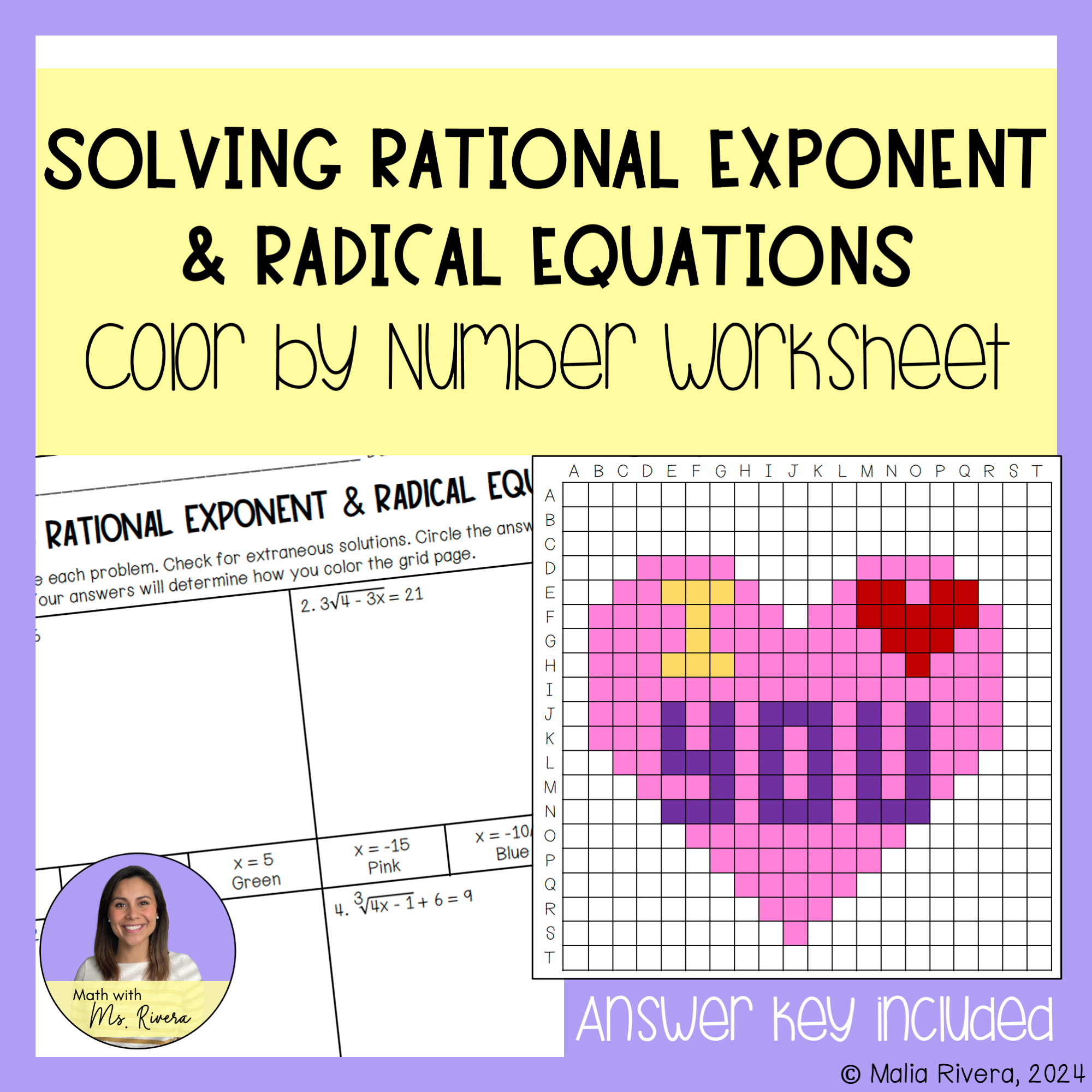 Valentine s Day Solving Rational Exponents U0026 Radical Equations Color By Number Worksheet Algebra 2 Made By Teachers