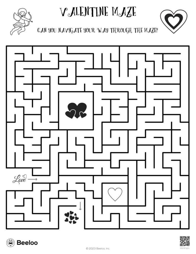 Valentine themed Mazes Beeloo Printable Crafts And Activities