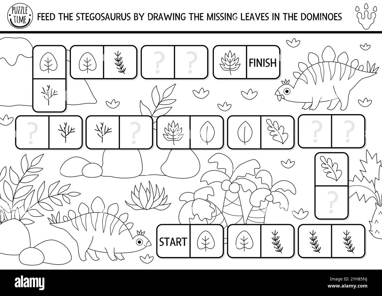 Vector Black And White Dinosaur Domino Puzzle For Kids With Pictures Prehistoric Shape Recognition Line Quiz Maze Drawing Matching And Logic Activ Stock Vector Image U0026 Art Alamy