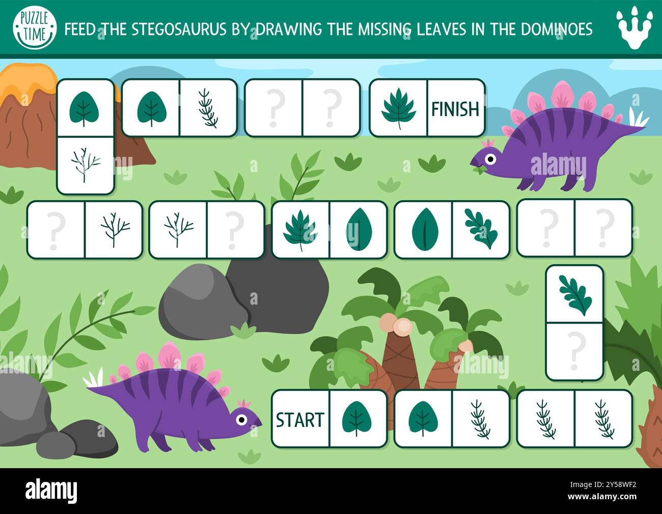 Vector Dinosaur Domino Puzzle For Kids With Pictures Simple Prehistoric Shape Recognition Quiz Maze Drawing Matching And Logic Activity With Stego Stock Vector Image U0026 Art Alamy