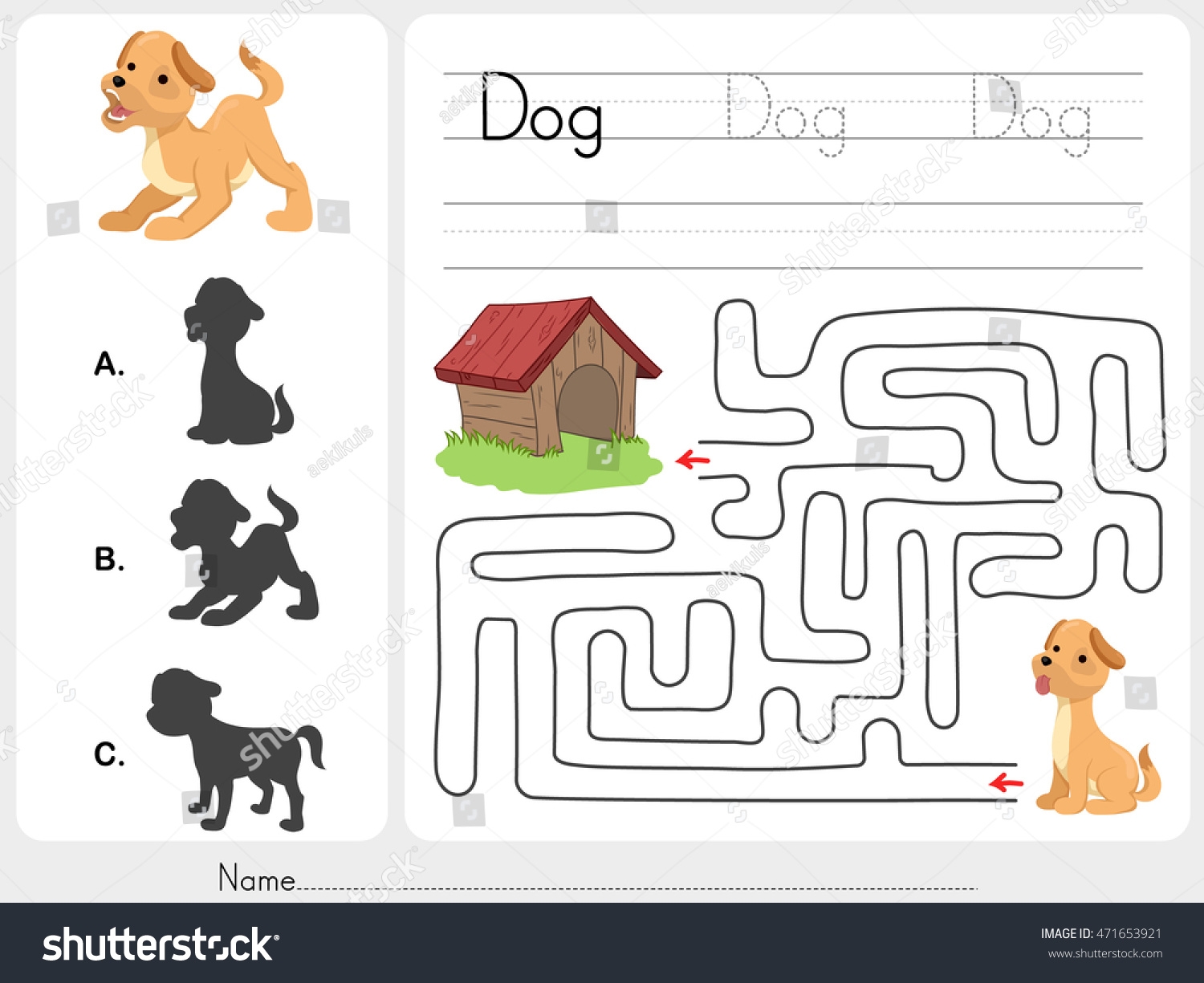 Vektor Stok Maze Game Match Dog Shadow Worksheet Tanpa Royalti 471653921 Shutterstock