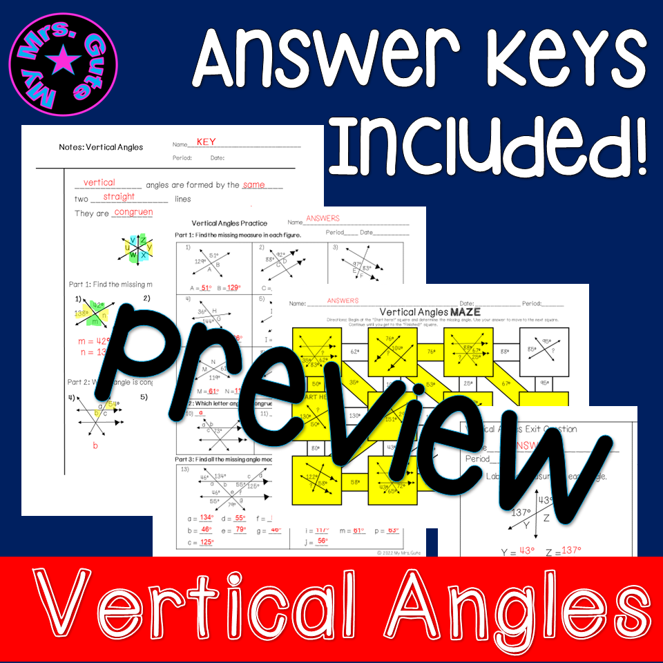 Vertical Angles Math Notes Worksheet Maze Print Or Digital Made By Teachers