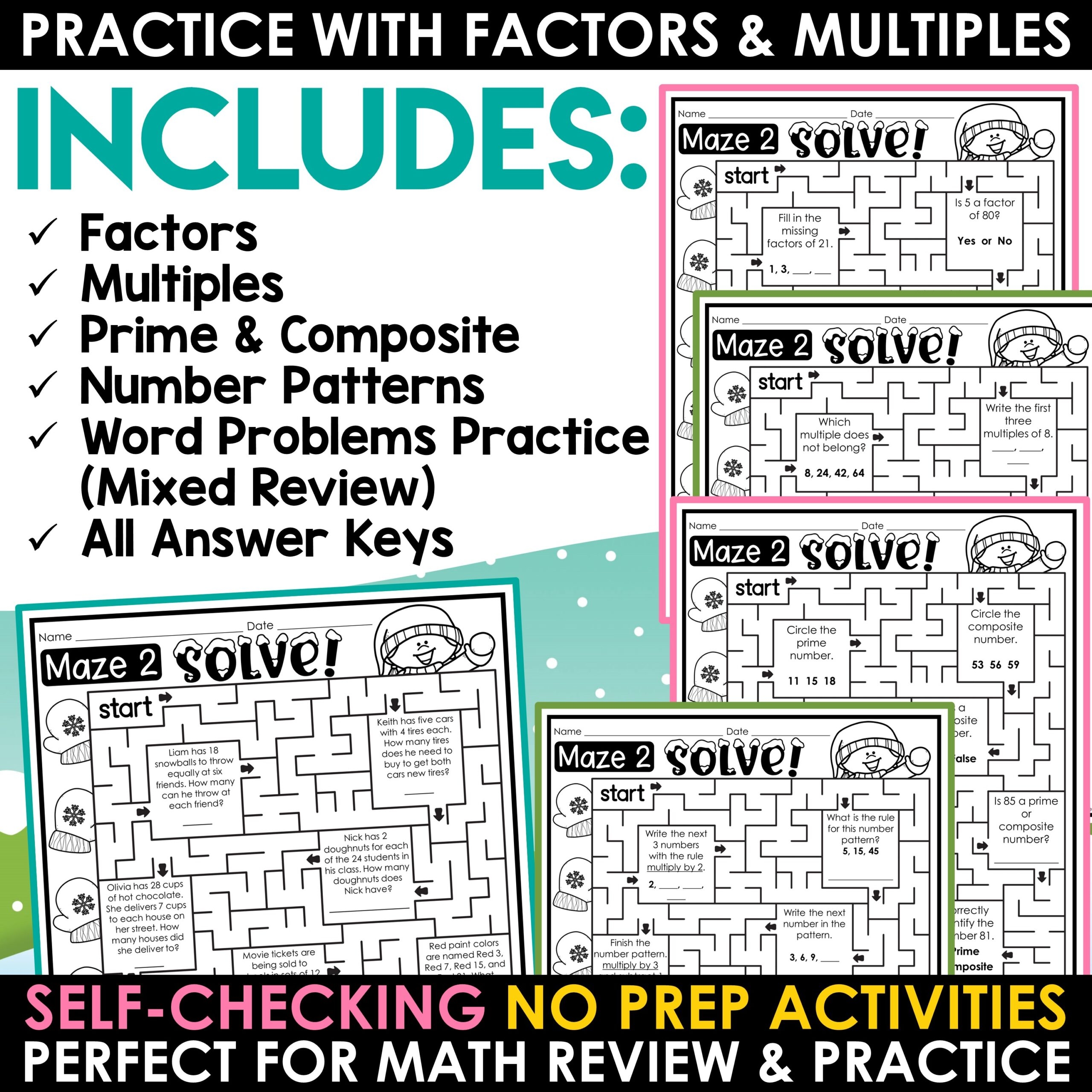Winter Math Activities Factors Multiples Prime Composite 