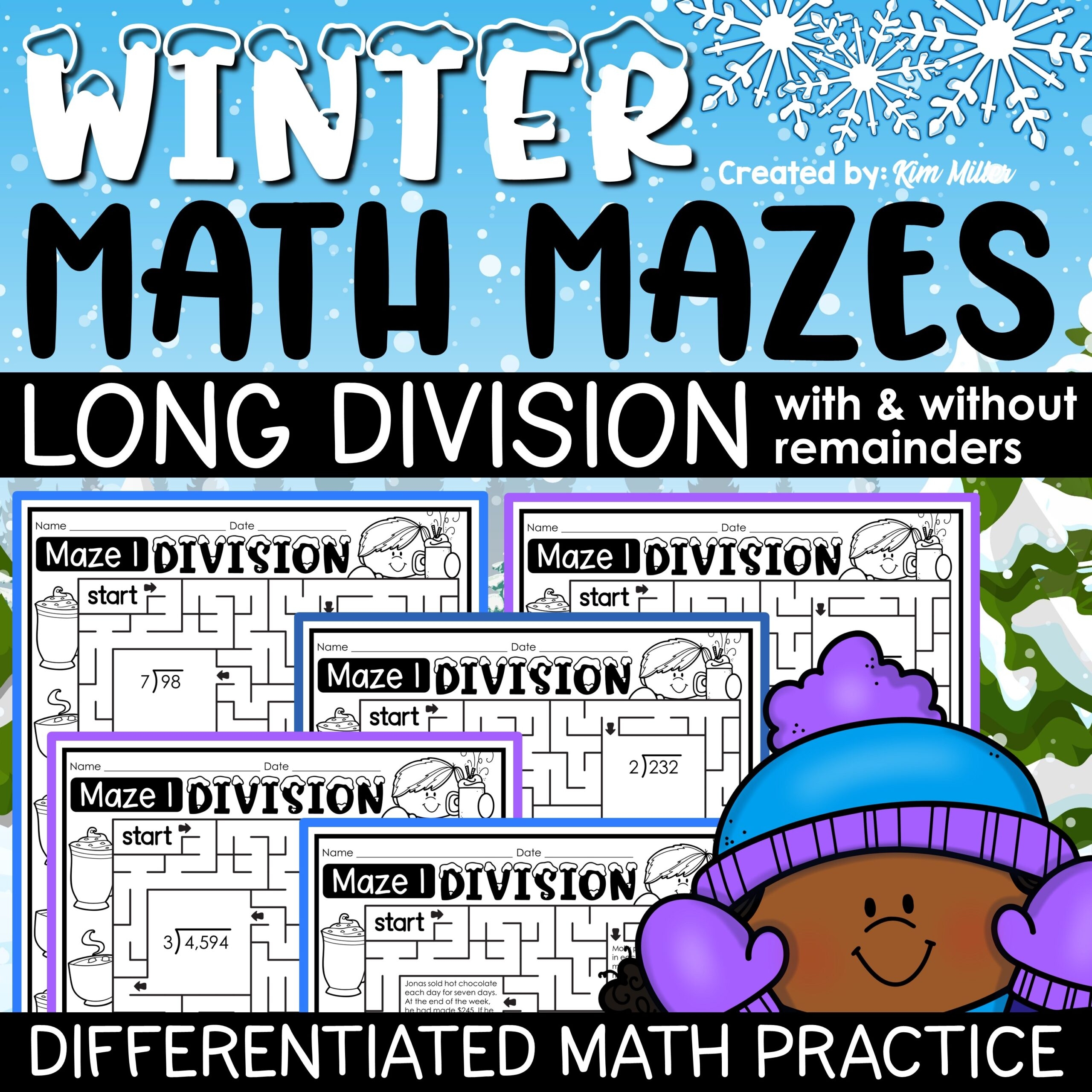 Winter Math Activities Long Division Practice Worksheets Division Math Mazes A Love Of Teaching Kim Miller