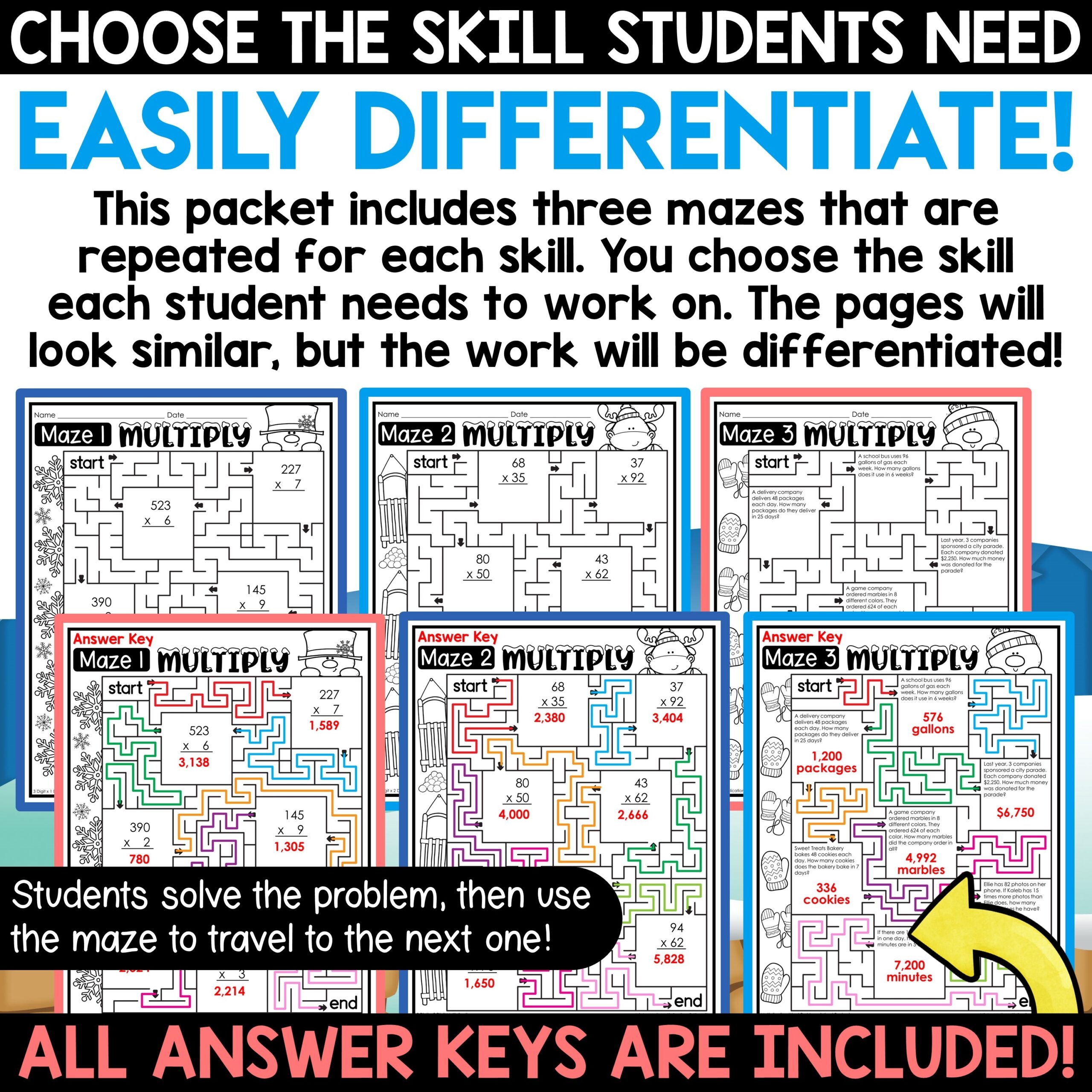 Winter Math Activities Multi Digit Multiplication Worksheets Math Mazes A Love Of Teaching Kim Miller