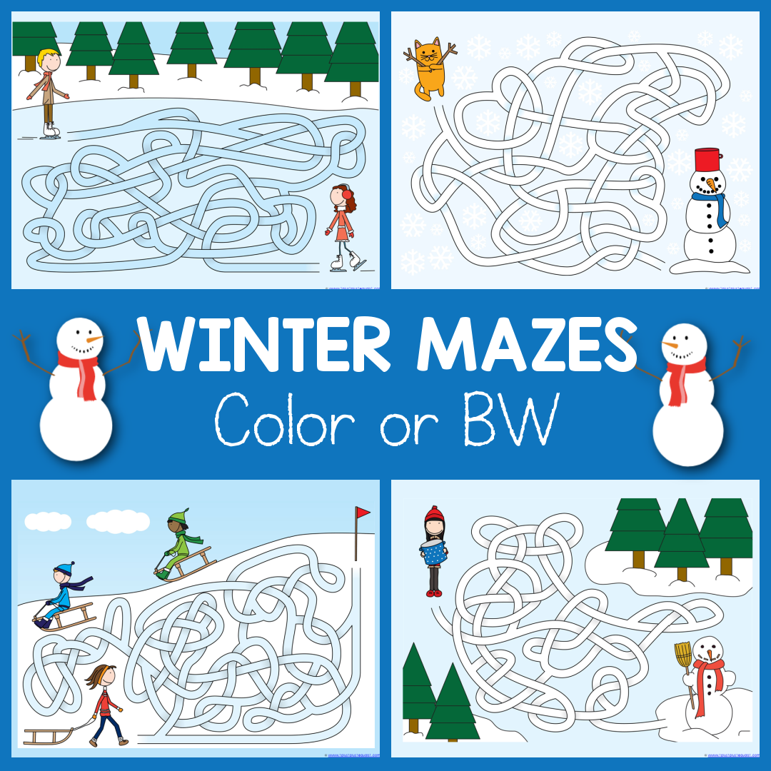 Winter Mazes Worksheets