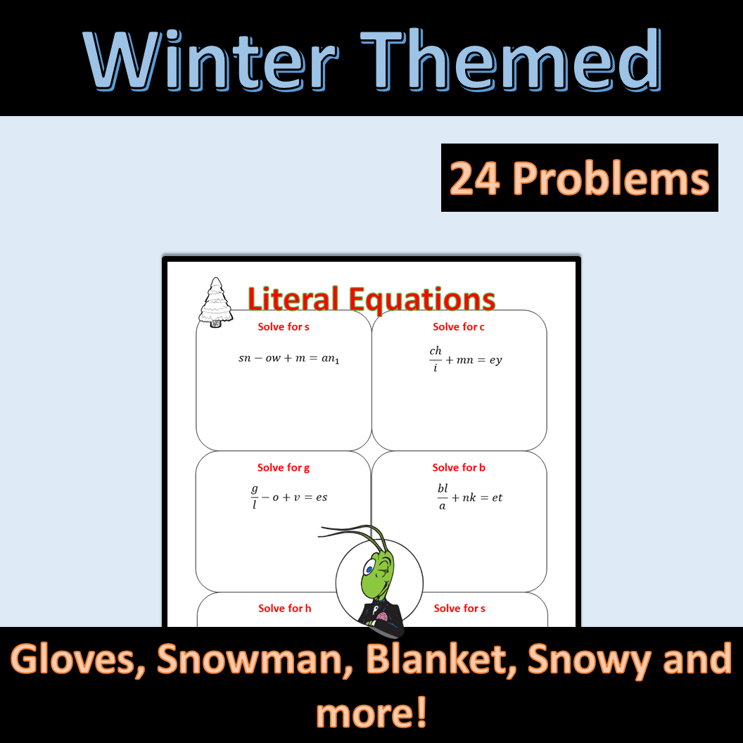 Winter Seasonal Literal Equations Made By Teachers