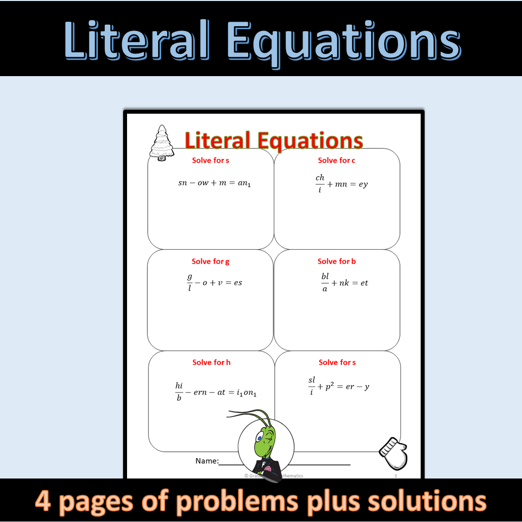 Literal Equations Maze Worksheet