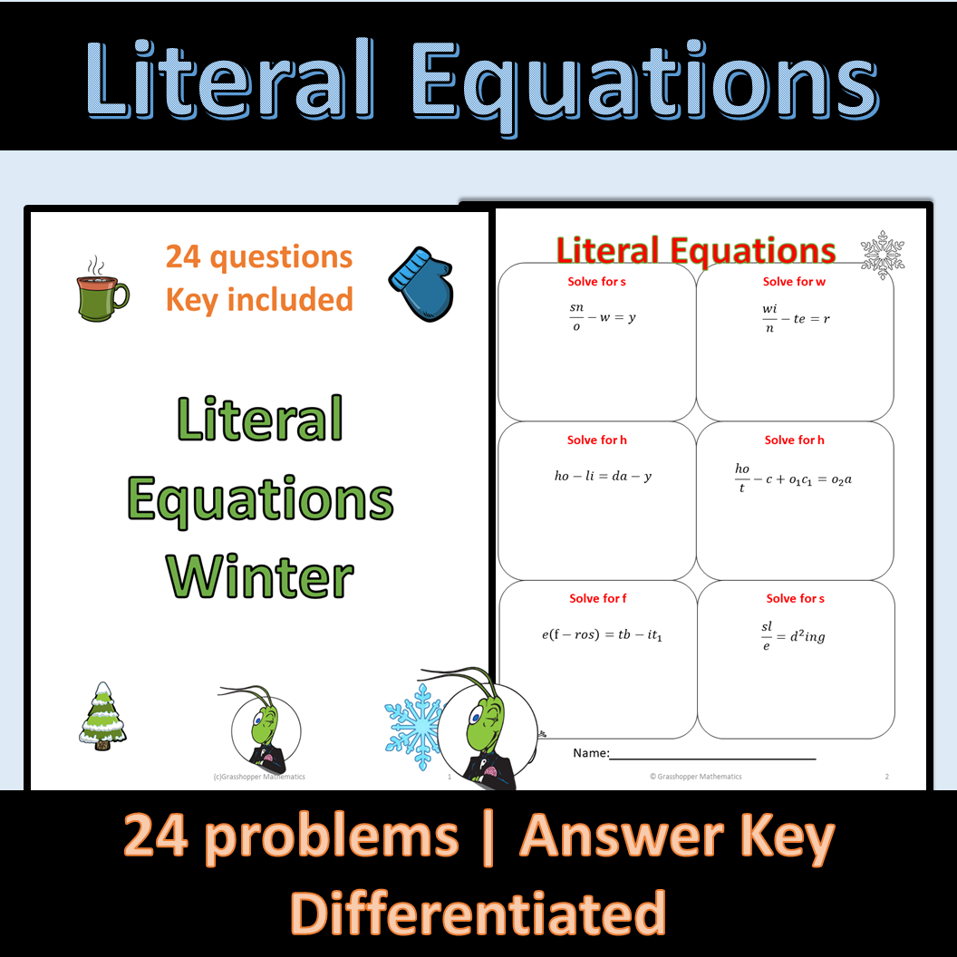 Winter Seasonal Literal Equations Made By Teachers