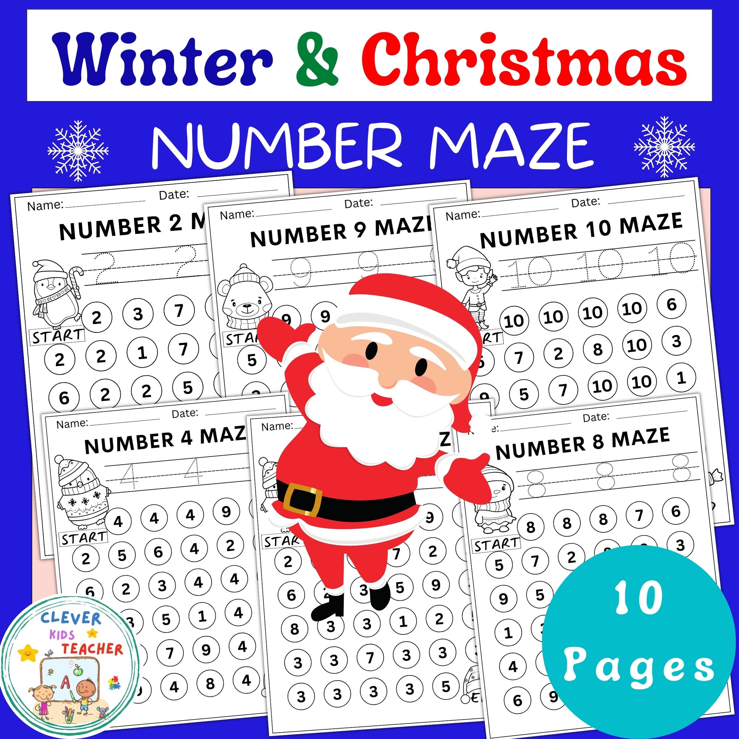Winter Themed Number Mazes Worksheets Christmas Numbers 