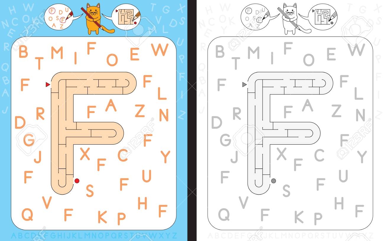 Worksheet For Learning Alphabet Recognizing Capital Letter F Maze In The Shape Of Capital Letter F Royalty Free SVG Cliparts Vectors And Stock Illustration Image 76574416 