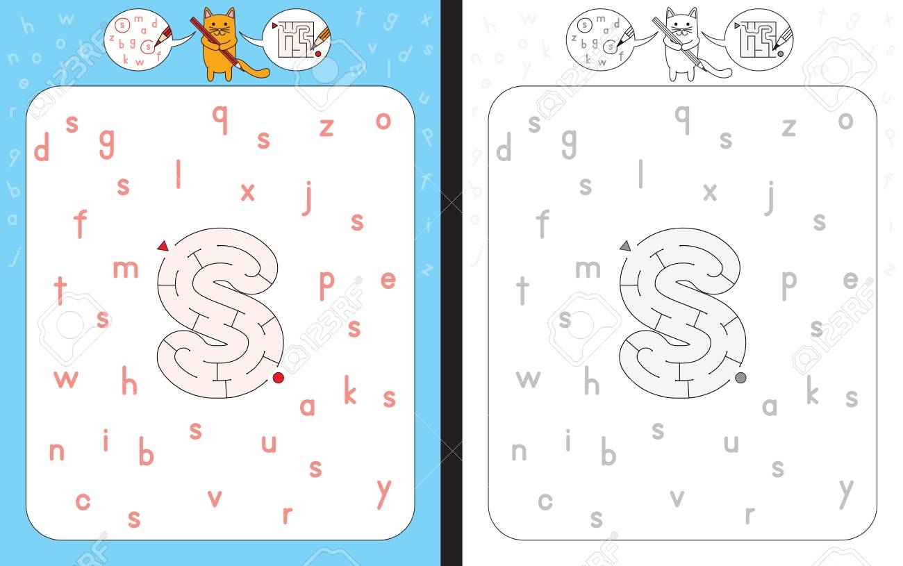 Worksheet For Learning Alphabet Recognizing Letter S Maze In The Shape Of Letter S Royalty Free SVG Cliparts Vectors And Stock Illustration Image 89195924 