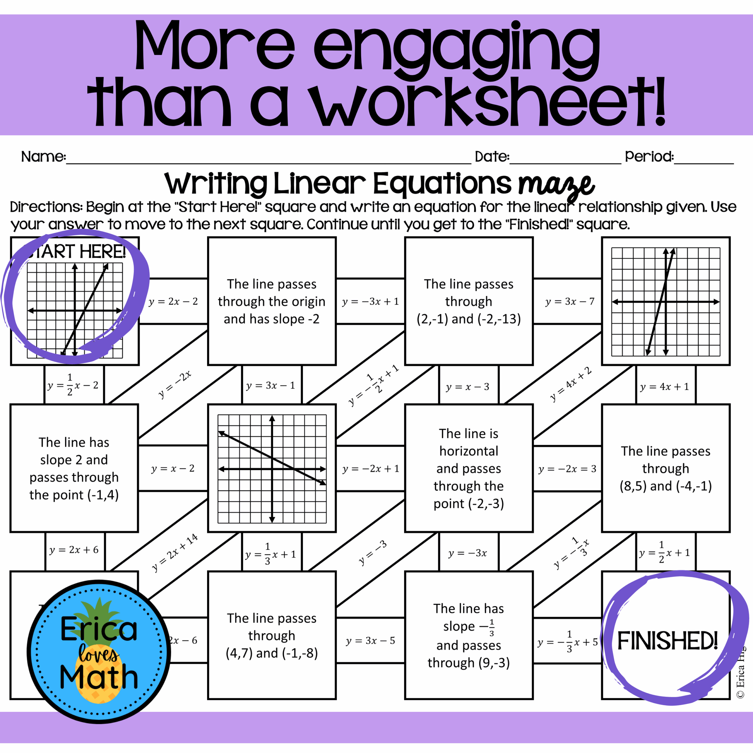 Writing Linear Equations Activity Maze Made By Teachers