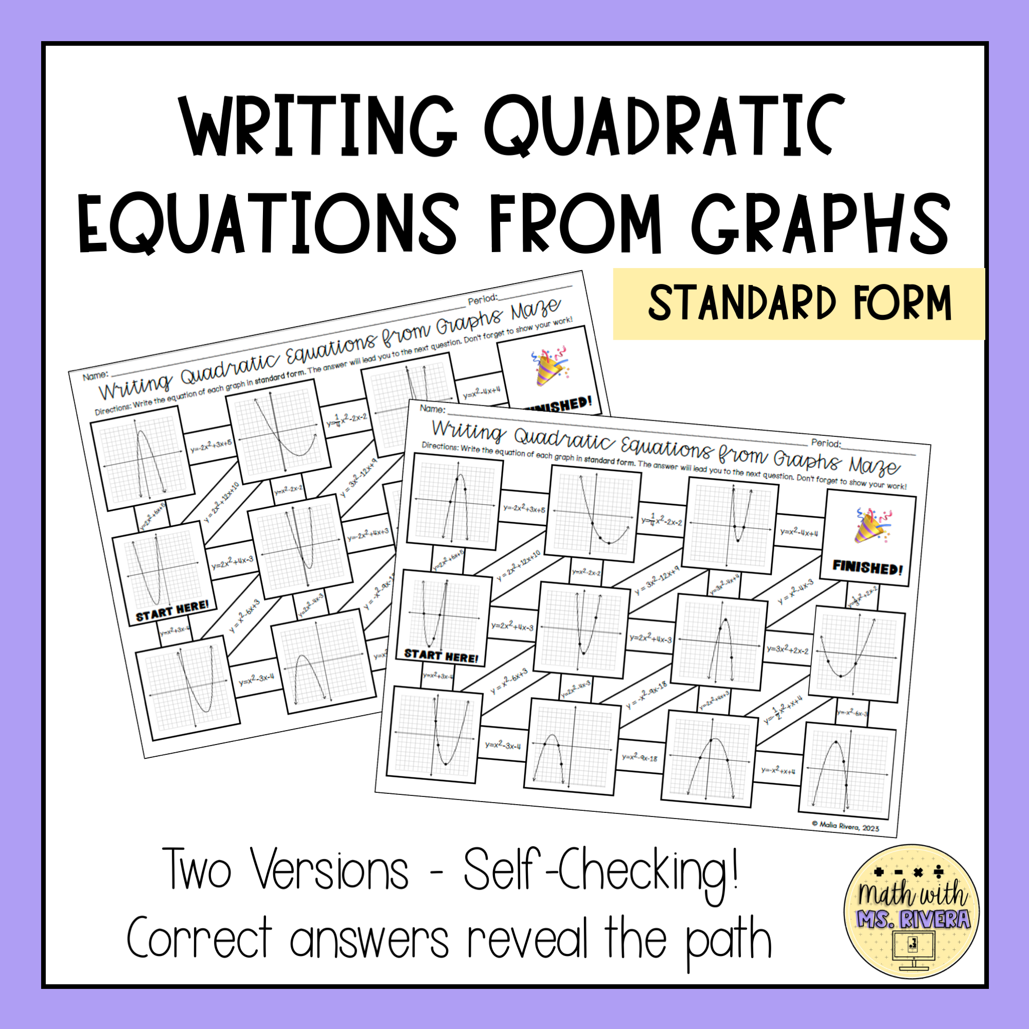 Writing Quadratic Equations From Graphs In Standard Form Maze Worksheet Made By Teachers