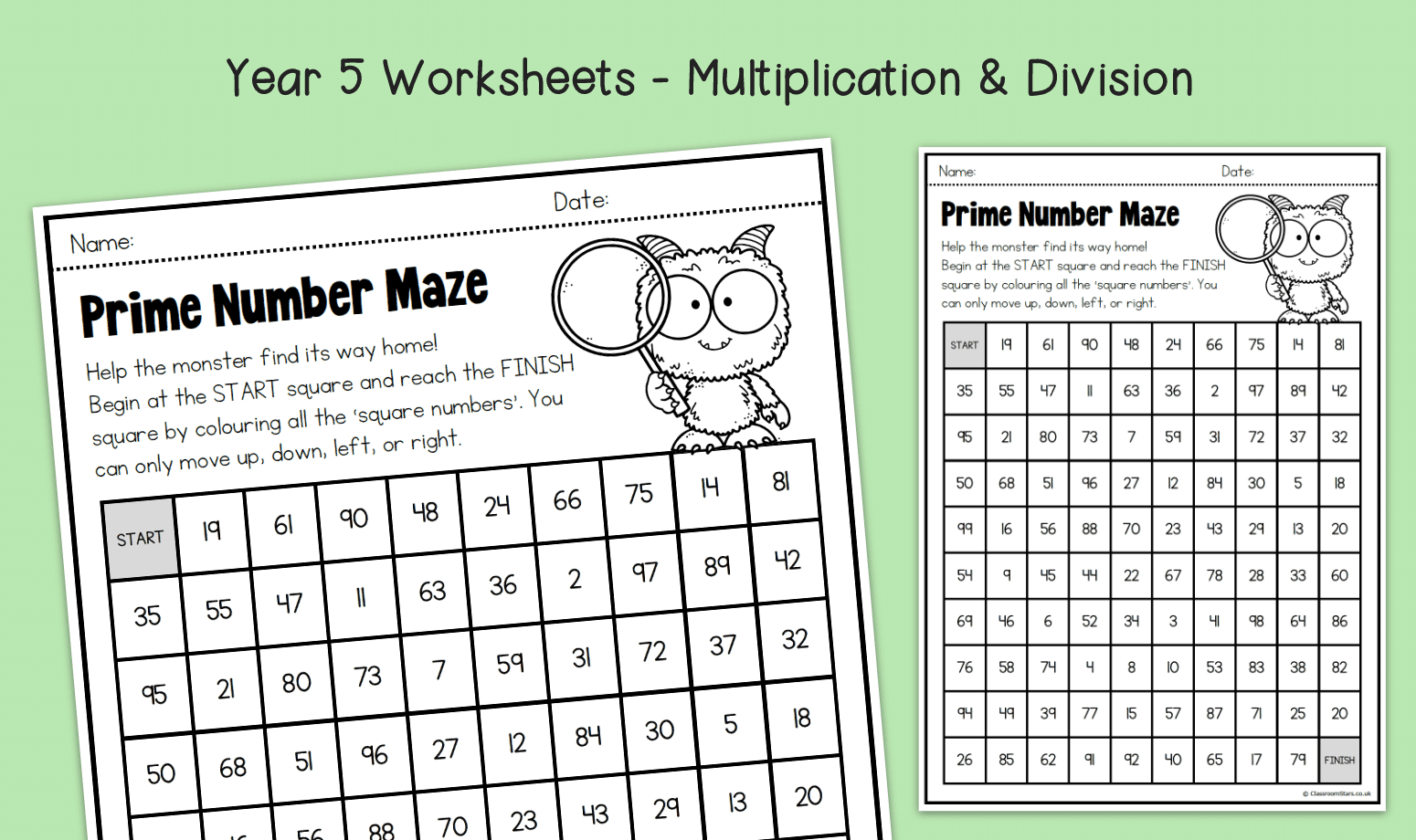 Year 5 Prime Number Maze 1 To 100 Worksheets KS2 